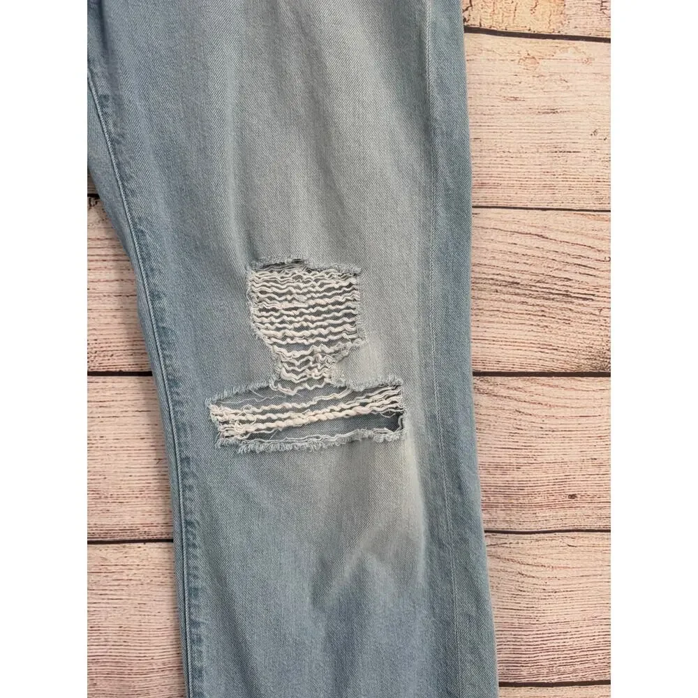 Mother Mid‎ Rise Rambler Zip Flood Jeans Womens 34 Blue Light Wash Ripped Off